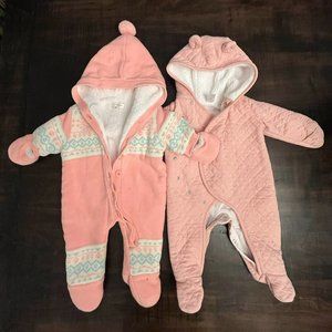 Set of Two Pink Hooded Winter Coverall Onesies - Jessica Simpson & Carters
